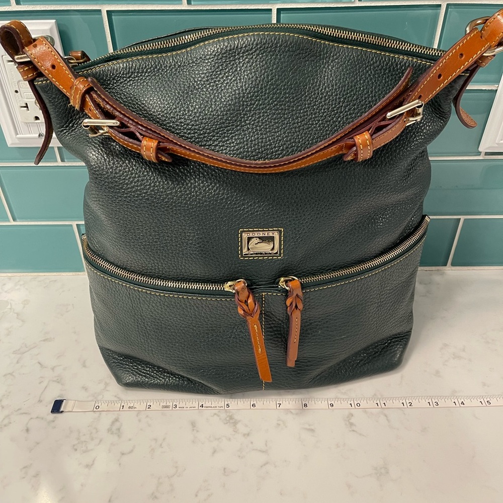 Dooney & Bourke Dillen Pocket Sac Shoulder Bag Forrest Green & Brown leather